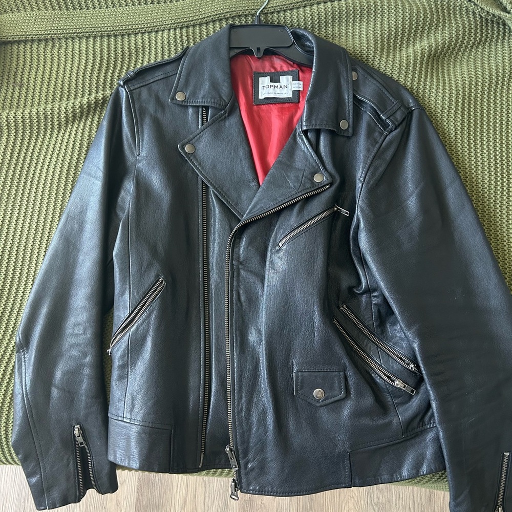 Topman Black Leather Moto Jacket